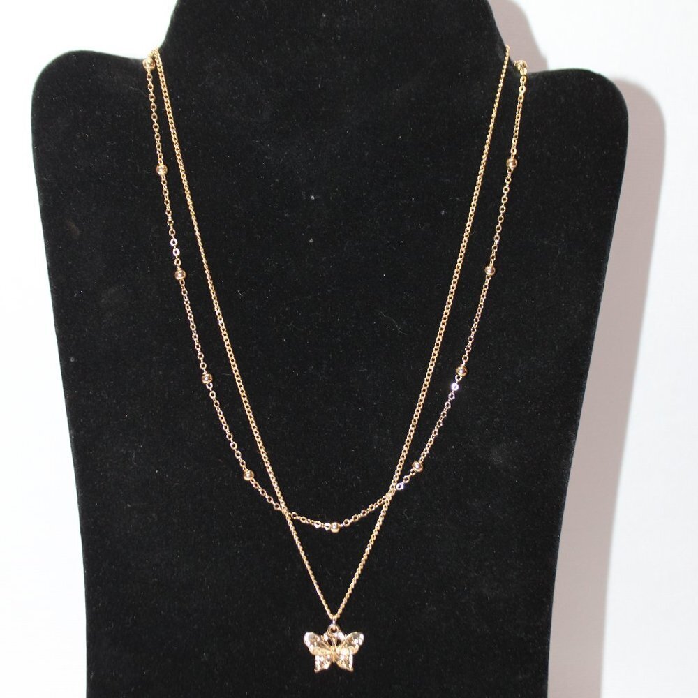 NWOT Gold Tone Butterfly Double Strand Necklace